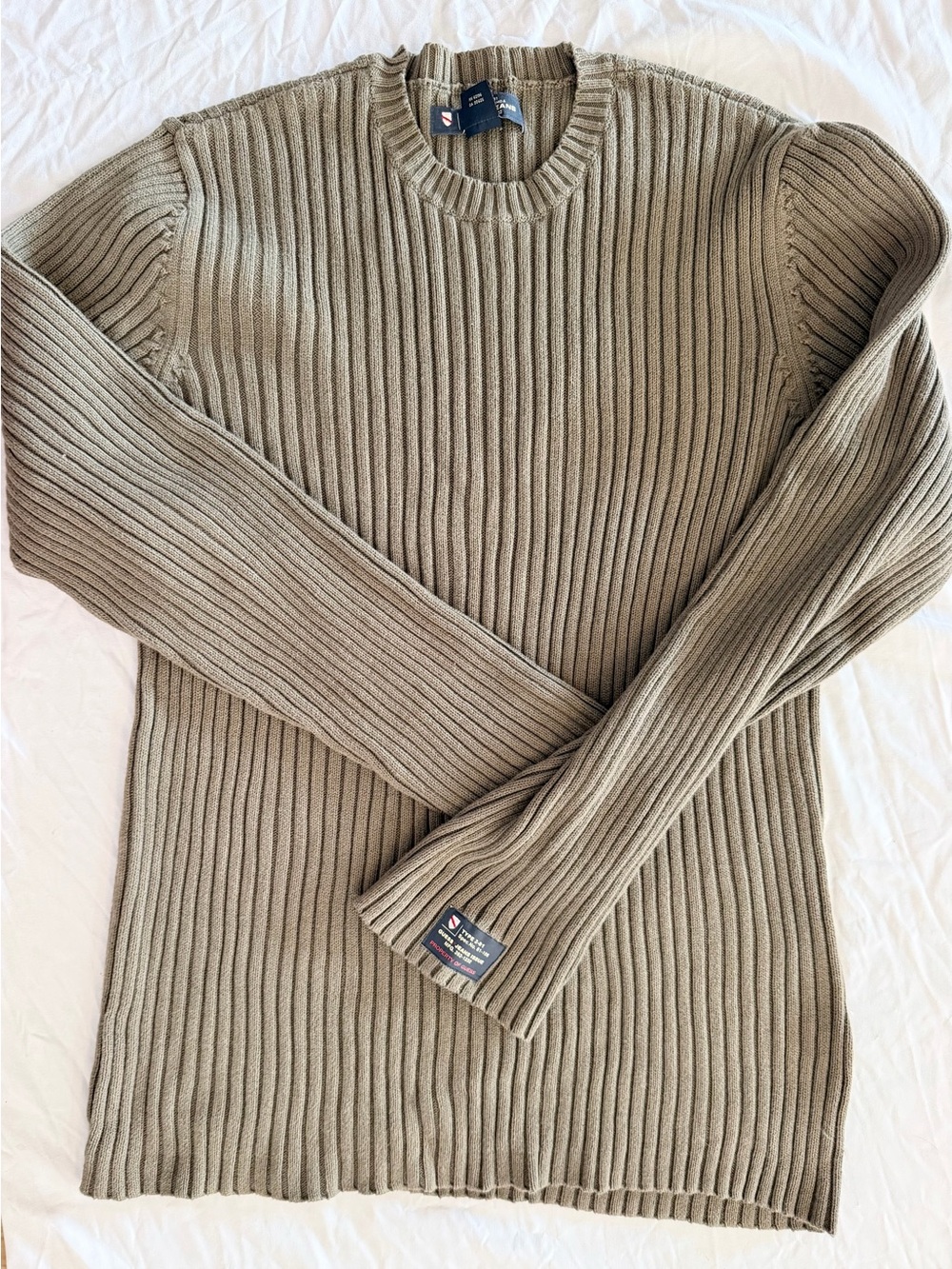 Vintage Guess Men's Ribbed Crewneck Sweater - Olive Green